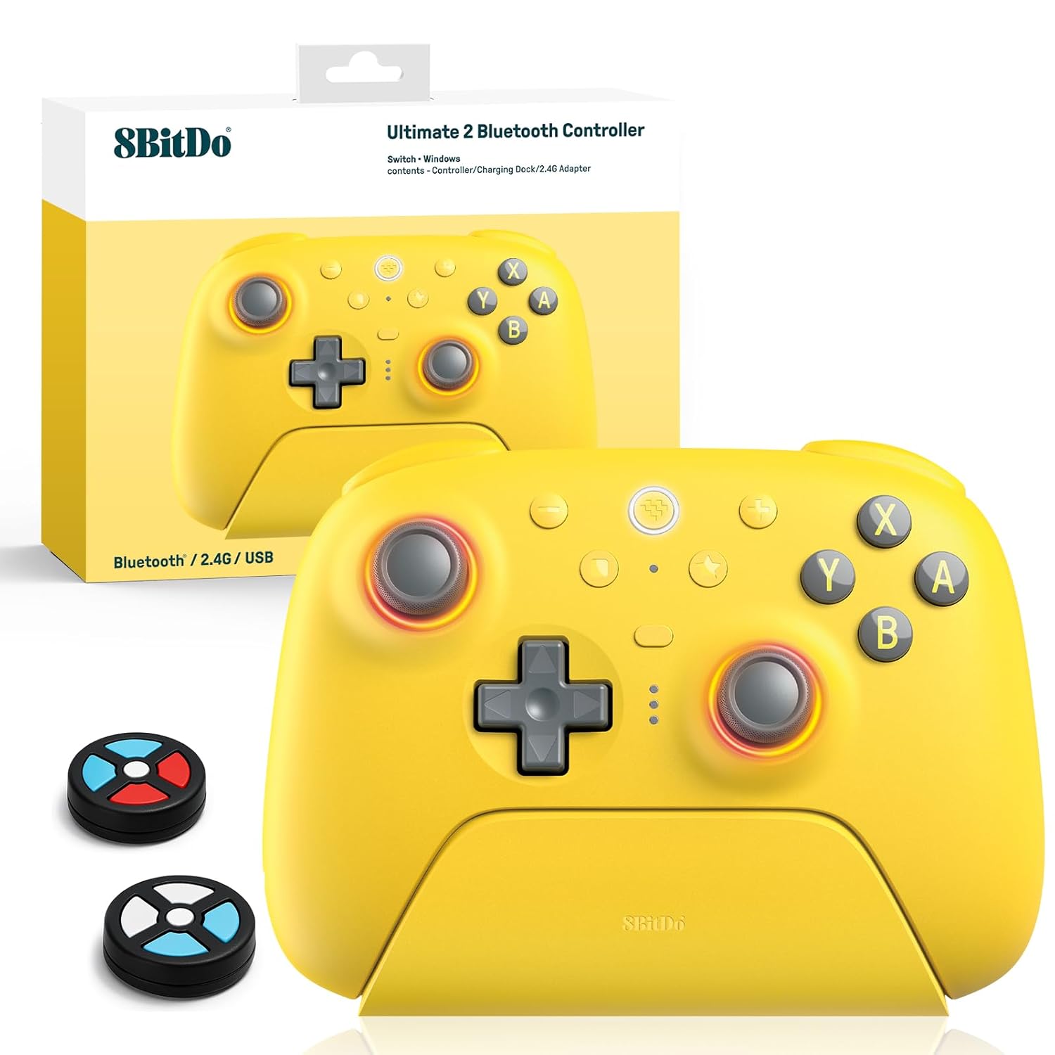 Ultimate 2 Bluetooth Controller (TMR Joystick Update), RGB Fire Ring, Switchable Hall Effect/Tactile Triggers, Vibration and Motion Control for Switch/Switch 2, Windows PC (Lemon Yellow) Ultimate 2 Bluetooth Yellow