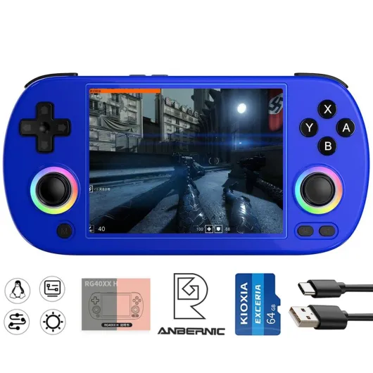 ANBERNIC RG40XX H Retro Gaming Console with 4.0'' IPS Screen, 64GB TF Card, Linux 64-bit System, Supports 5G WiFi, Bluetooth, HDMI and TV Output RG40XX H Blue-NEW