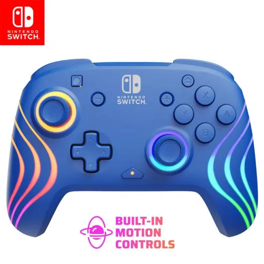Gaming Afterglow Wave Wireless Nintendo Switch Pro Controller - Officially Licensed, Nintendo Switch 2, Switch Lite/OLED, RGB LED Customization, App Controls, Rechargeable Battery Power - Blue Full Motion Wireless Blue