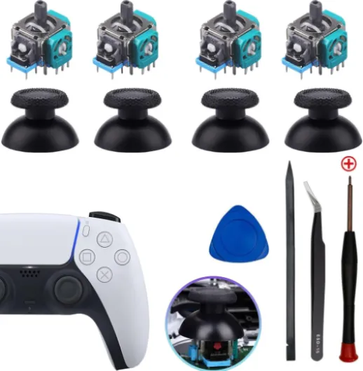 Ps5 Joystick Replacement for Sony Playstation 5 Ps5 Controller Repair Kit for Ps5 Analog Stick Replacement 3D Sensor Module Joystick for Dualsense Ps5 Controllerjoystick Replacement Accessory (4 Pack) Green-4 joystick 4 cap