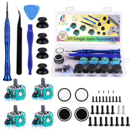 Qishiyi 4PCS 3D Analog Joystick Replacement kit for PS5 Controller,Thumbsticks Repair Tool Kit with Repair Screwdriver Kit for Playstation 5 DualSense Wireless Controller