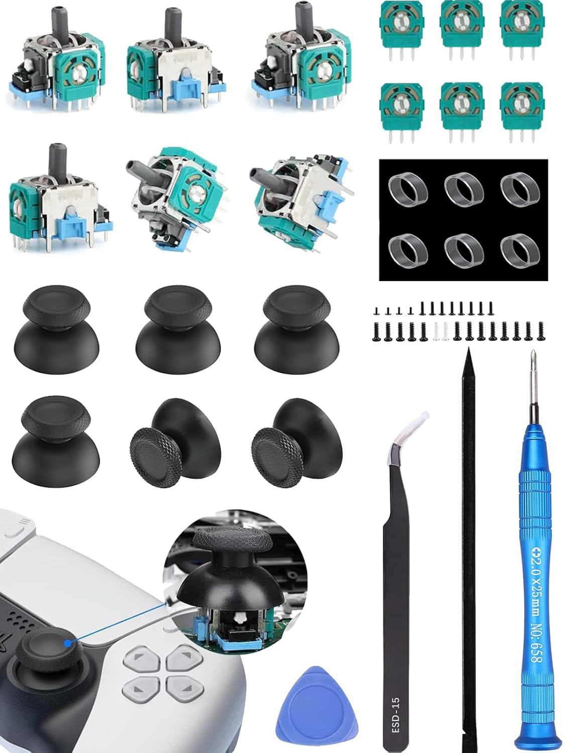 Ps5 Joystick Replacement for Sony PlayStation 5 Ps5 Controller Repair Kit for Ps5 Analog Stick Replacement 3D Sensor Module Joystick for Dualsense Ps5 Controllerjoystick Replacement Accessory (6Pack)