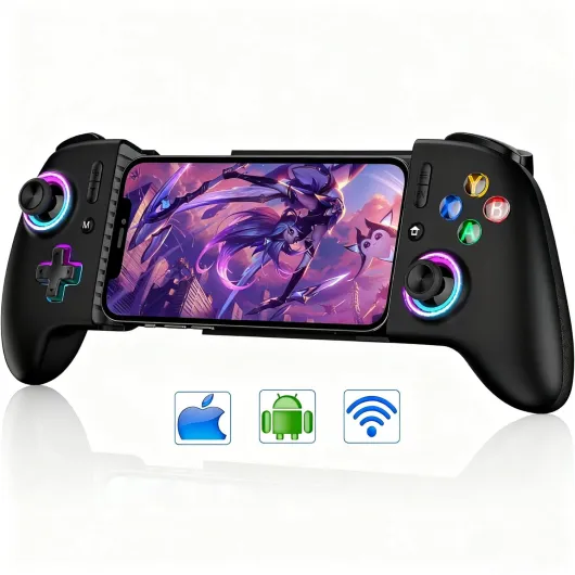 【Anti-Drift & Fast-Connect】Wireless Gaming Controller for iPhone/Android, Hall Joystick&Trigger Bluetooth Phone Controller, Handheld Game Console Quality - For Cloud Gaming,Genshin Impact,Roblox,Call of Duty Medium - Black