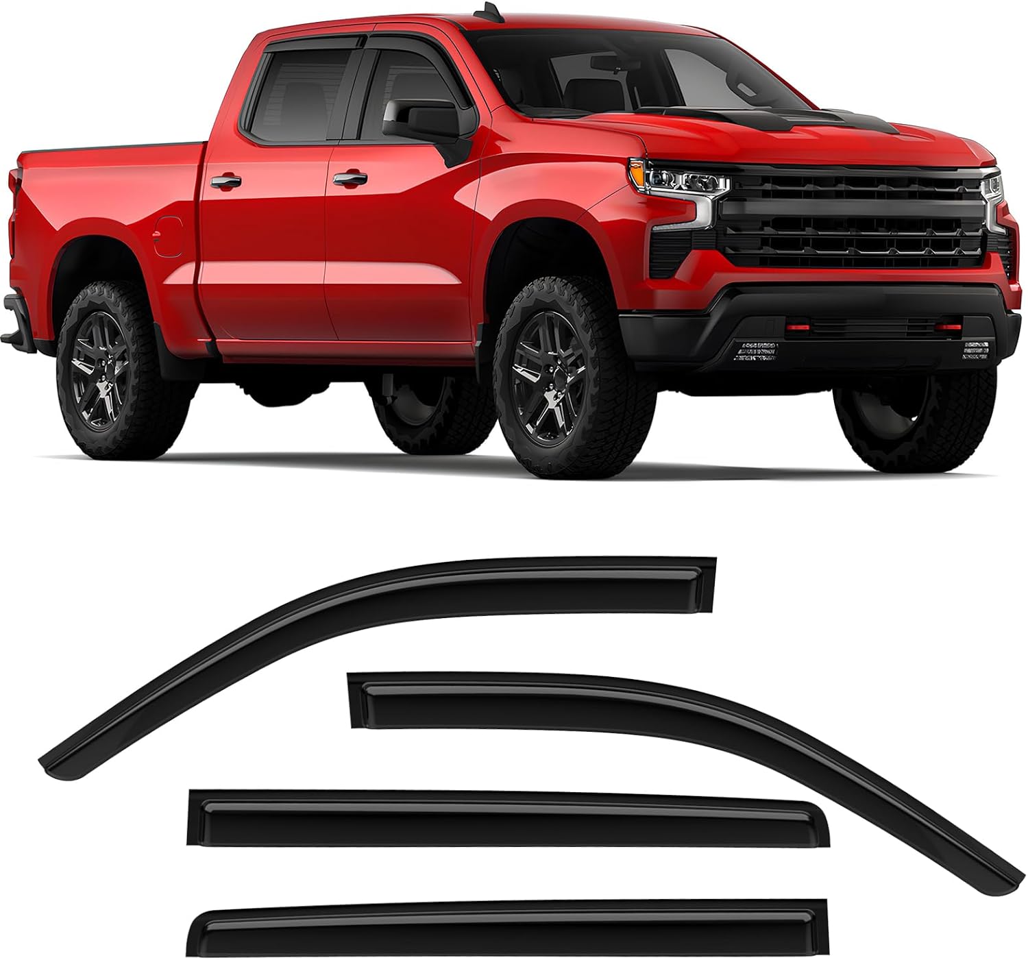 Extra Durable Rain Guards Fit for 2019-2024 Chevy Silverado/GMC Sierra 1500 Crew Cab, Tape-on Side Window Deflectors, Wind Deflectors Black - 4 PCS