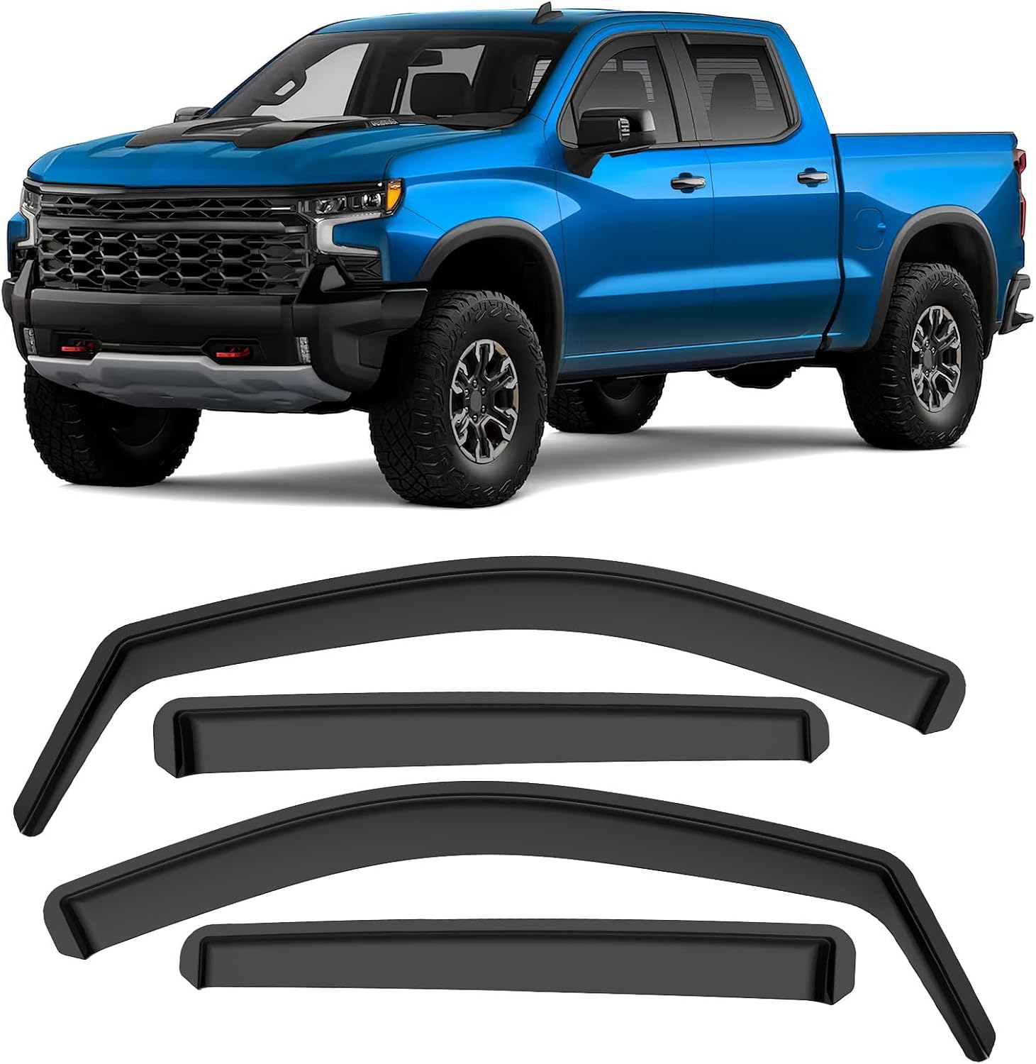 In-Channel Rain Guards Fit for Chevy Silverado 1500 2019-2024 Crew Cab, Durable Side Windows Rain Guard Compatible with GMC Sierra 1500 Crew Cab 2019-2024 Wind Deflectors Black - 4 PCS 2019-2024 Silverado/Sierra 1500 Crew Cab