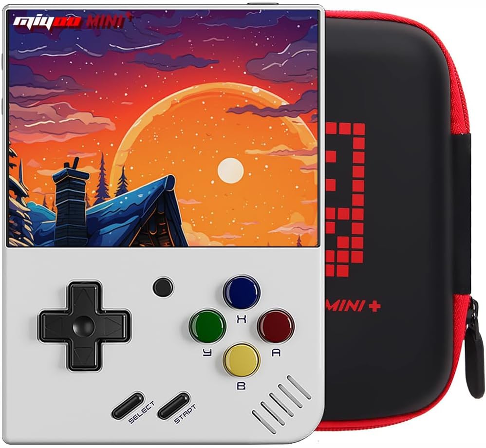 Mini Plus with Portable Case Retro Emulator Handheld Game Console Latest Version with WiFi & RTC, 3.5’’ 640*480 IPS Screen 3000mAh Battery, White 64GB Retro White+case-64G