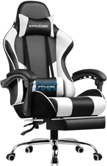 Gaming Chair, Computer Chair with Footrest and Lumbar Support, Height Adjustable Game Chair with 360°-Swivel Seat and Headrest and for Office or Gaming (Snow White) Snow White Faux Leather