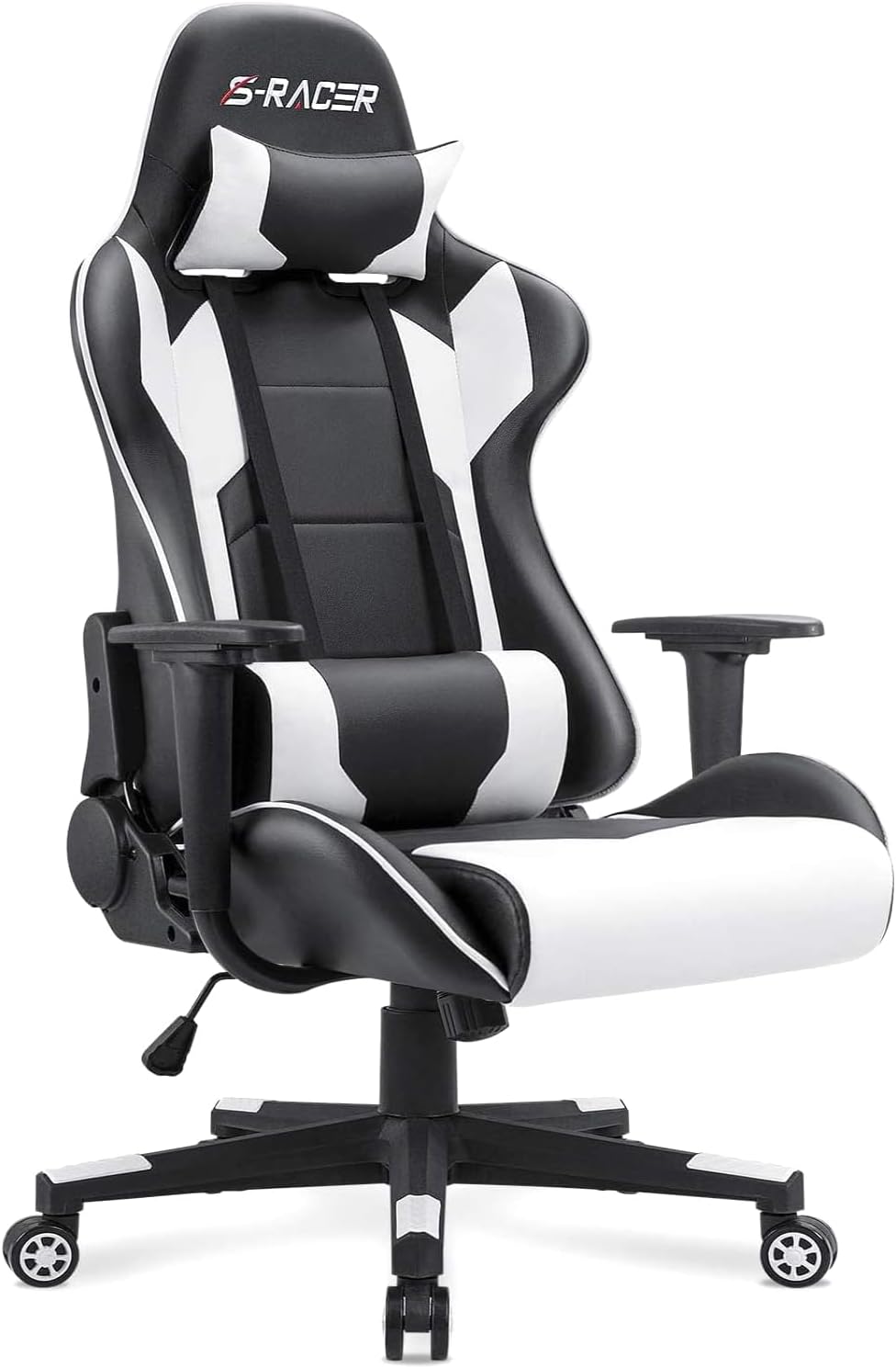 Gaming Chair, Office Chair High Back Computer Chair Leather Desk Chair Racing Executive Ergonomic Adjustable Swivel Task Chair with Headrest and Lumbar Support (White)