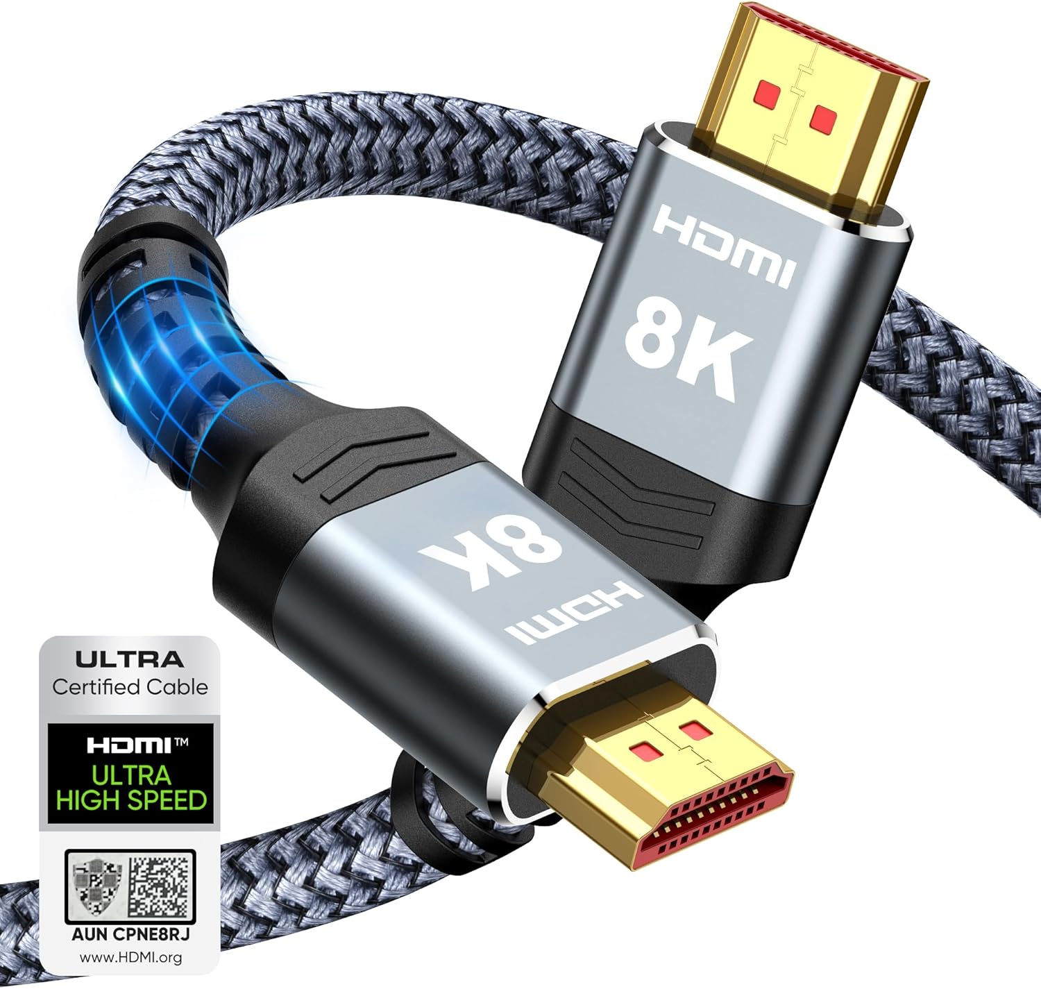 8K 10K 4K HDMI Cable 48Gbps 6.6FT/2M, Certified Ultra High Speed HDMI Cable Braided Cord-4K@120Hz 8K@60Hz, DTS:X, HDCP 2.2 & 2.3, HDR 10 Compatible with Roku TV/PS5/HDTV/Blu-ray 6.6 feet Grey