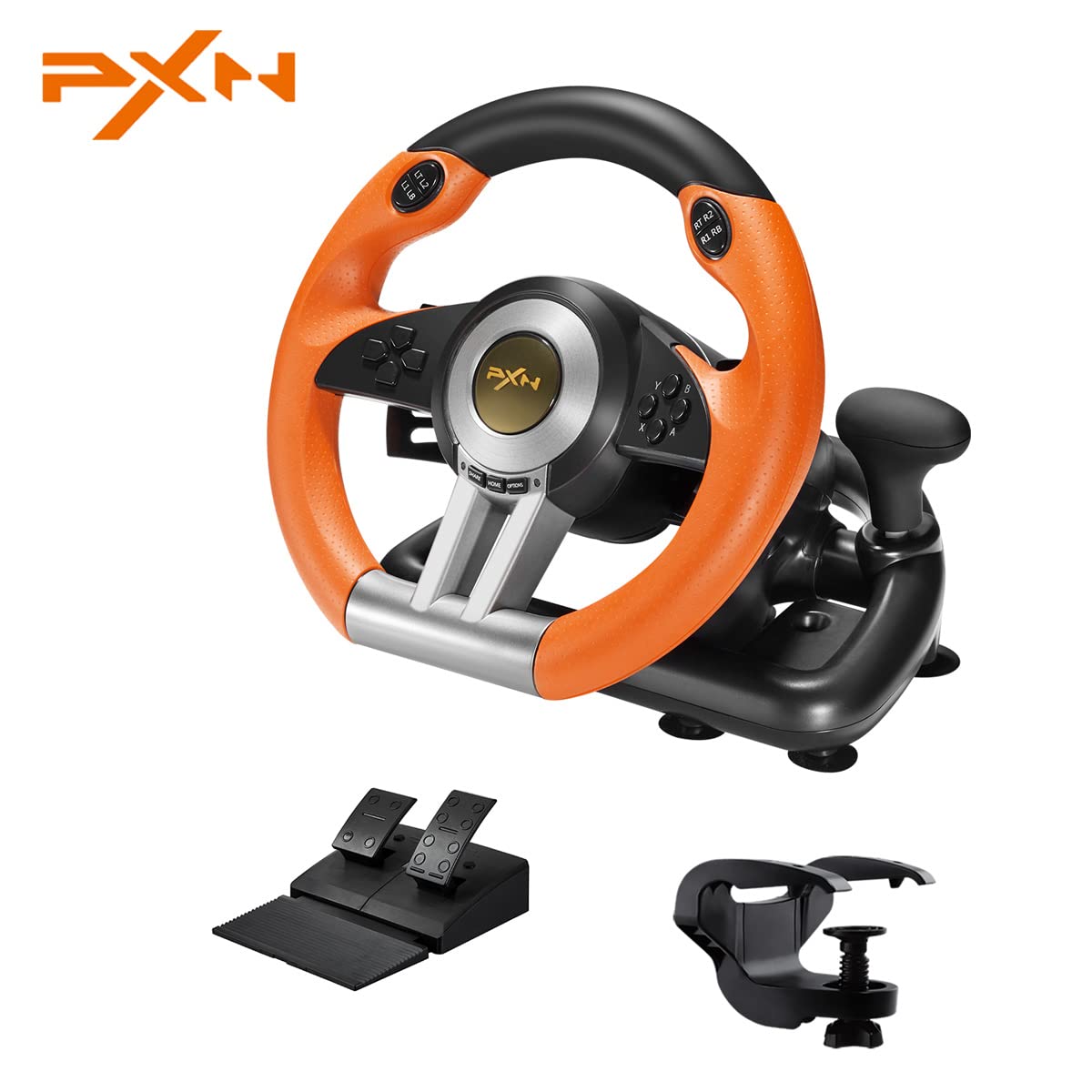 Steering Wheel V3II 180° PC Gaming Racing Wheel Driving Wheel, with Linear Pedals and Racing Paddles for PC, PS4, Xbox One, Xbox Series X-S, Switch - Orange Orange Gaming Wheel