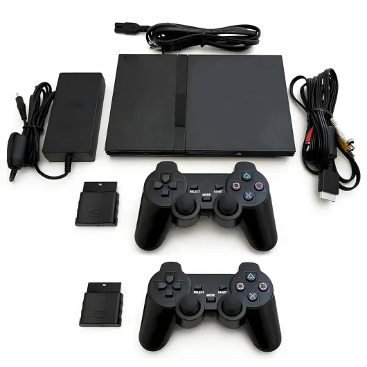 Zeust PlayStation 2 Gaming System Bundle - Includes PS2 Console Slim & 2 Wireless Controllers - PlayStation 2 Console Like New - PS2 Video Game Console Black (Renewed)