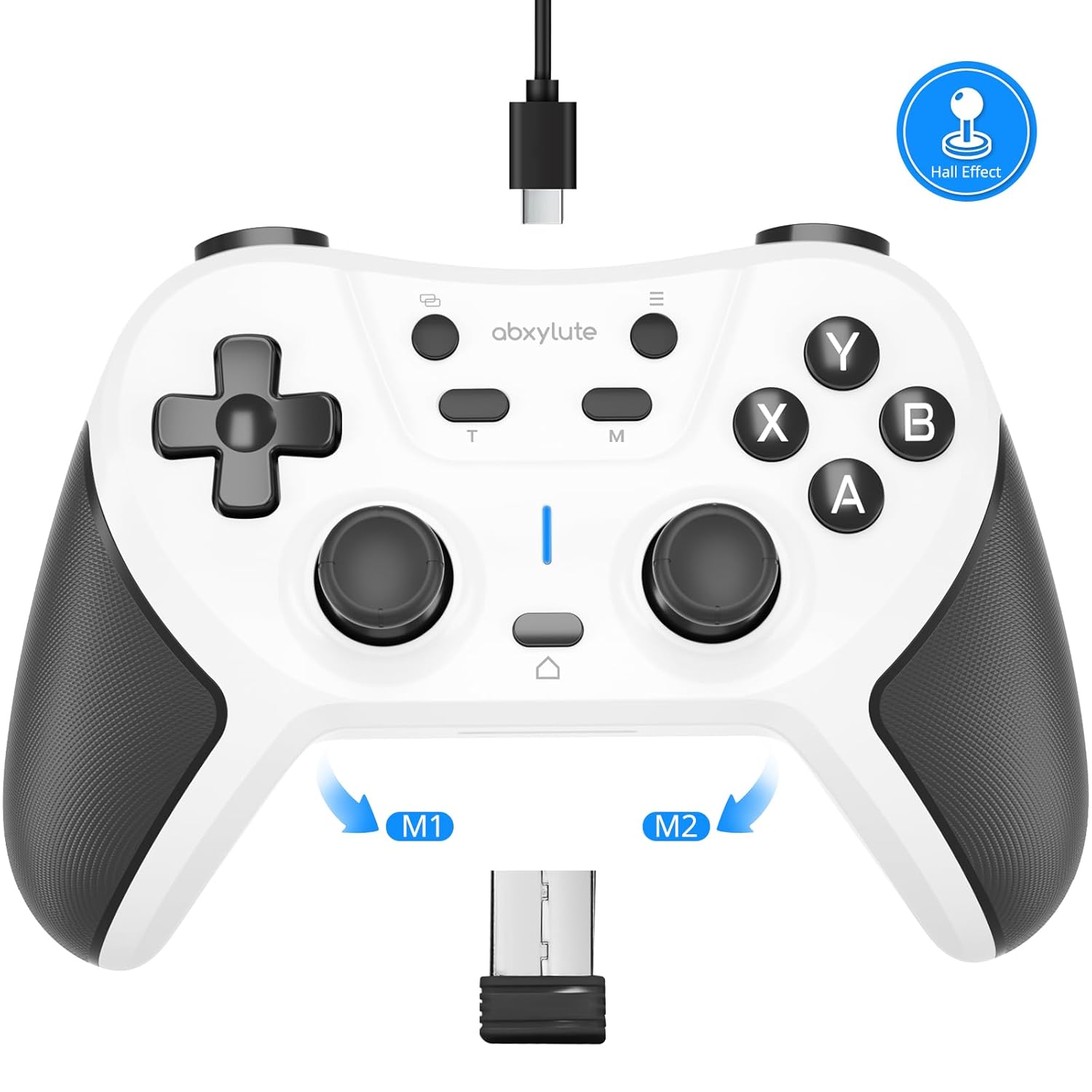C5P Wireless Gaming Controller for PC/Switch/iOS/Android/PS3/PS4/Steam/MAC, 2.4 GHz Hall Effect Stick & Trigger Turbo-Remappable Back Buttons Rubberized Grip Console Layout Gamepad Vibration White & Black