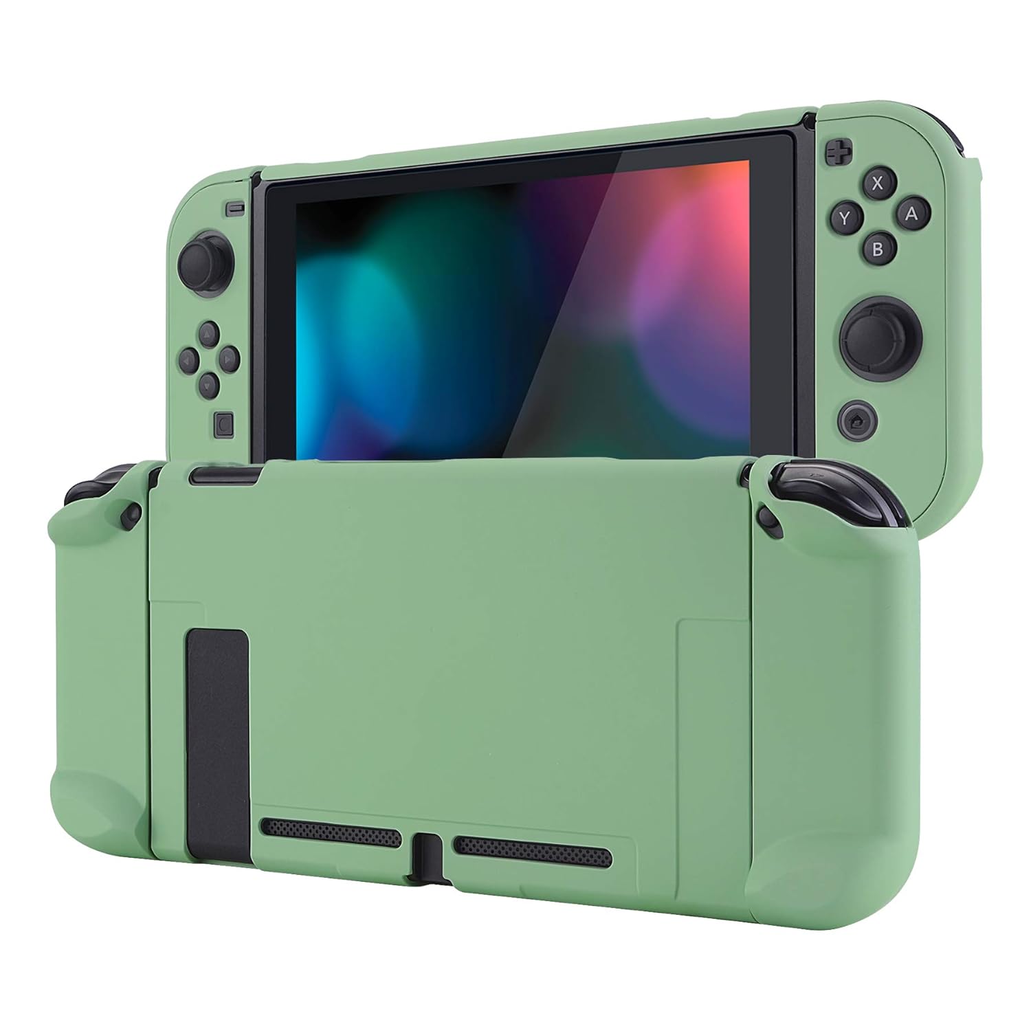 PlayVital Back Cover for Nintendo Switch Console, NS Joycon Handheld Controller Separable Protector Hard Shell, Customized Dockable Protective Case for Nintendo Switch - Matcha Green