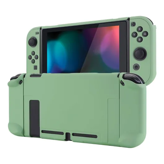 PlayVital Back Cover for Nintendo Switch Console, NS Joycon Handheld Controller Separable Protector Hard Shell, Customized Dockable Protective Case for Nintendo Switch - Matcha Green