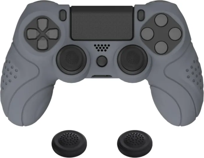 Guardian Edition Gray Ergonomic Soft Anti-Slip Controller Silicone Case Cover for ps4, Rubber Protector Skin with Joystick Caps for ps4 Slim/Pro Controller