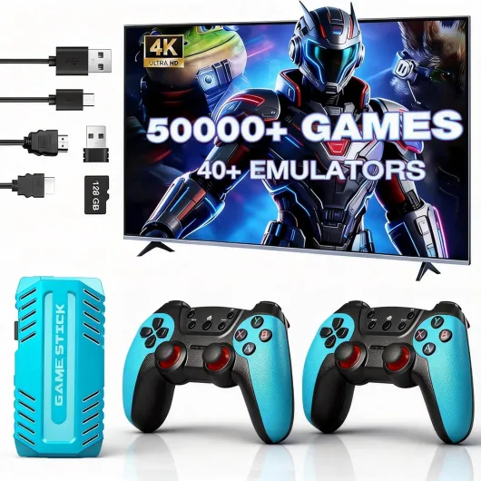 UWDFH Retro Gaming Console, 2026 Gaming Stick Pro, 50000 Games -128GB, 4k HDMI Output, and 2.4GHz Wireless Controller, 48 Classic Emulators, Plug and Play Video Games for TV