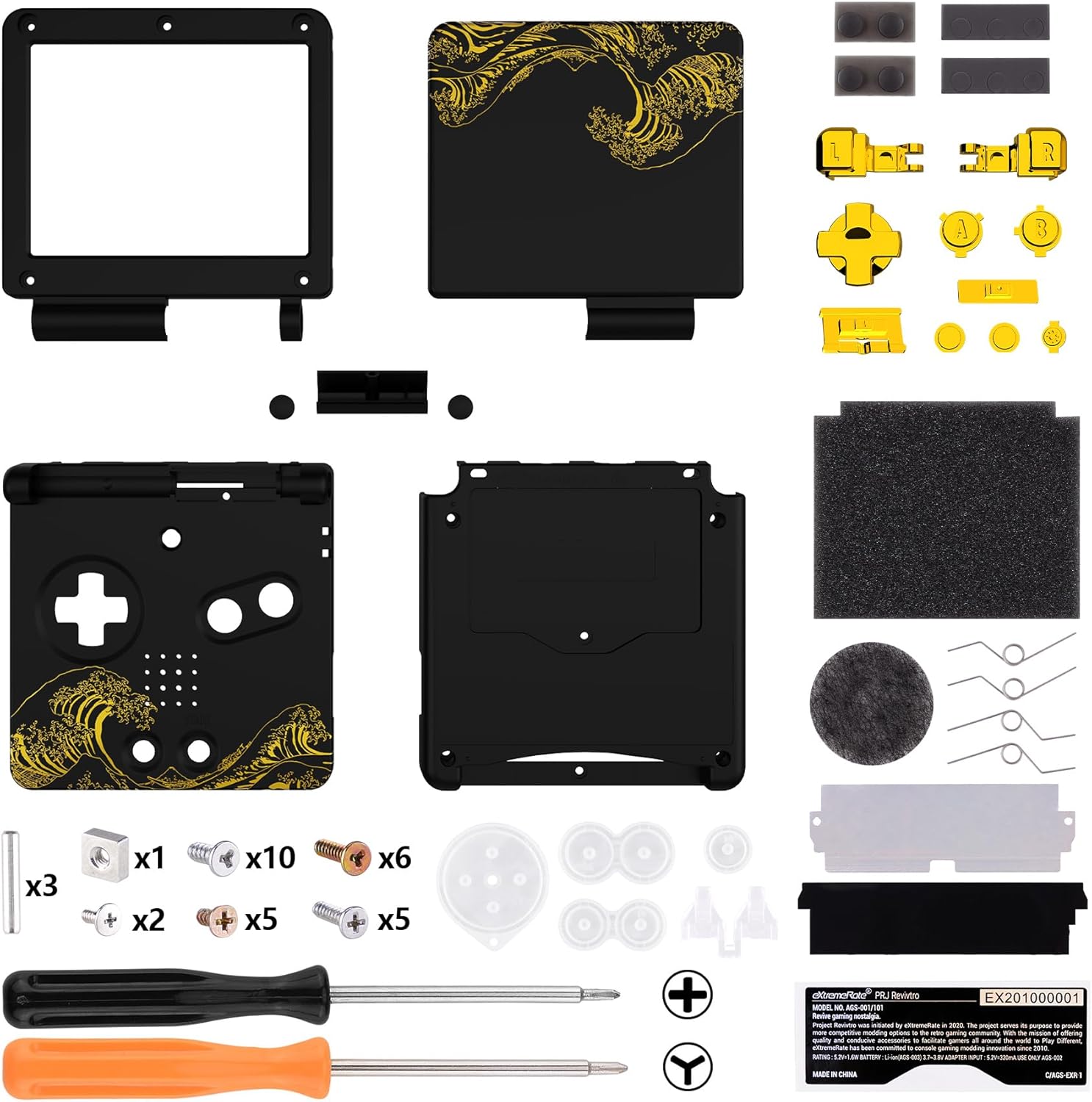 IPS Ready Upgraded eXtremeRate Custom Replacement Housing Shell for Gameboy Advance SP GBA SP – The Great GOLDEN Wave Off Kanagawa - Black Compatible with Both IPS & Standard LCD – No Console & Screen