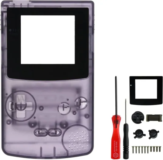 Full Housing Shell Case Cover Replacement for Nintendo GBC Gameboy Color Console Color Clear Purple