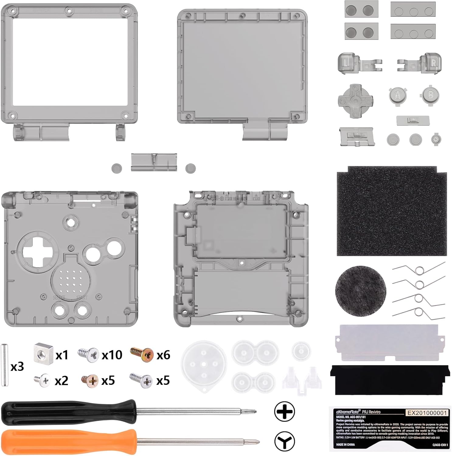 IPS Ready Upgraded eXtremeRate Clear Black Custom Replacement Housing Shell for Gameboy Advance SP GBA SP – Compatible with Both IPS & Standard LCD – Console & Screen NOT Included