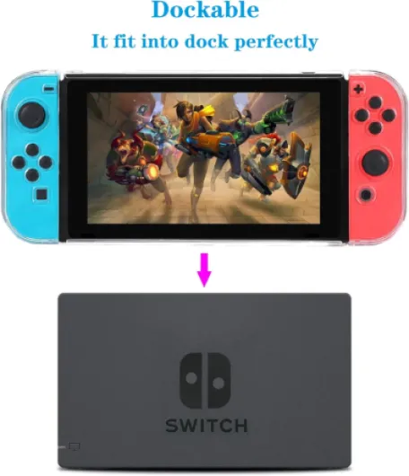 Dockable Clear Case for Nintendo Switch, FANPL Protective Case Cover for Nintendo Switch and Joy Con Controller- Crystal Clear