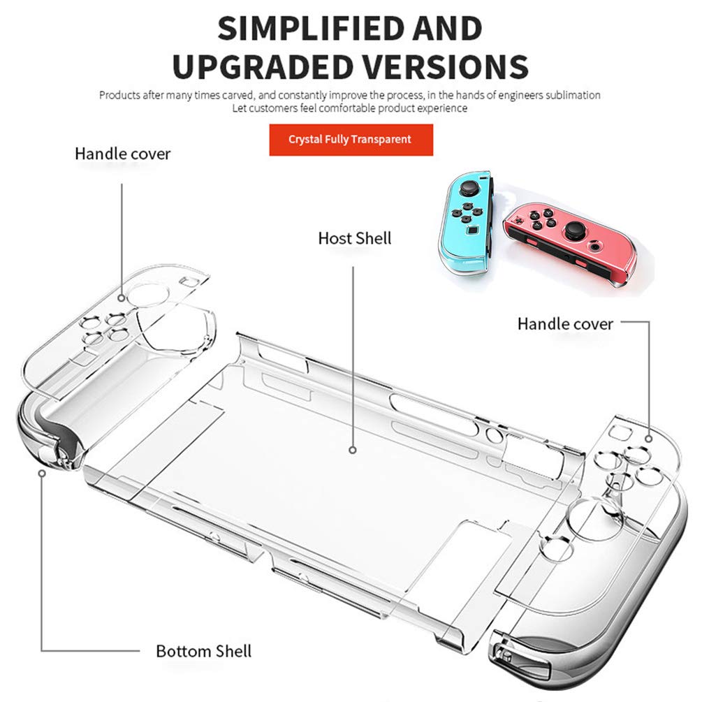 Dockable Clear Case for Nintendo Switch, VANJUNN 3 in 1 Protective Case Cover for Nintendo Switch and Joy-Con Controller with Clear Grip Cover Shock-Absorption(Crystal Clear,NOT for Switch OLED)