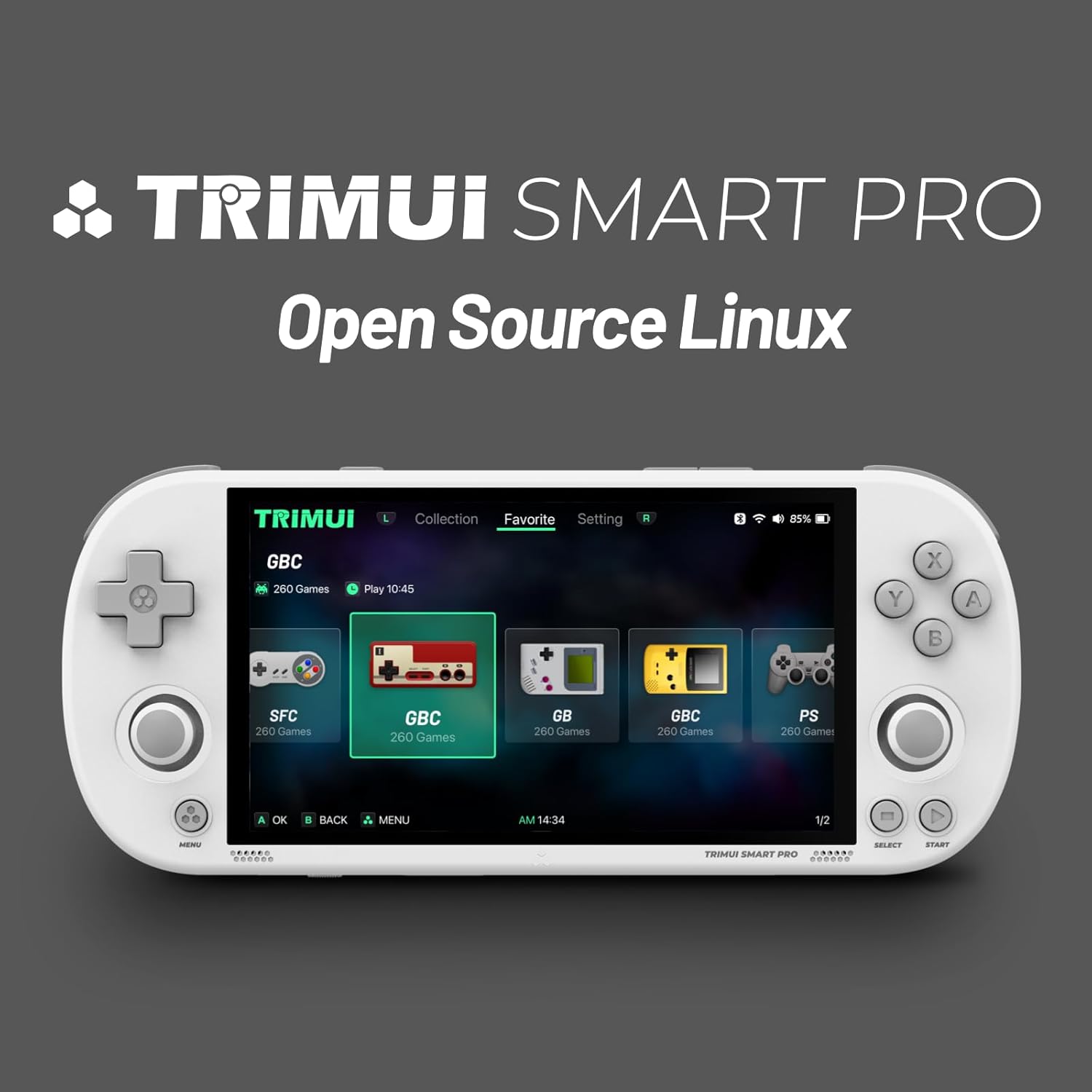 TRIMUI Smart Pro Handheld Game Console,5000mAh Built-in 128G with 15000 games,Linux System,5- inch IPS High-Definition Screen,RGB Dual Joystick Design (White,128G)