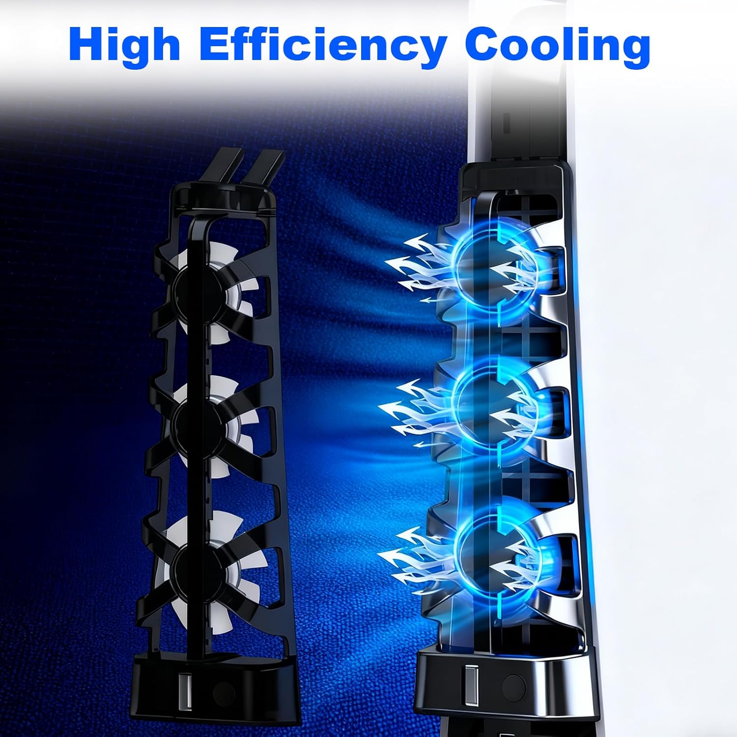 Cooling Fan for PS5 Accessories,3 Fans Quiet Cooler with Blue LED Light,USB 3.0 Port Plug & Play Cooling System Compatible with PS5 Disc and Digital Edition Console,Not for PS5 Slim or Pro