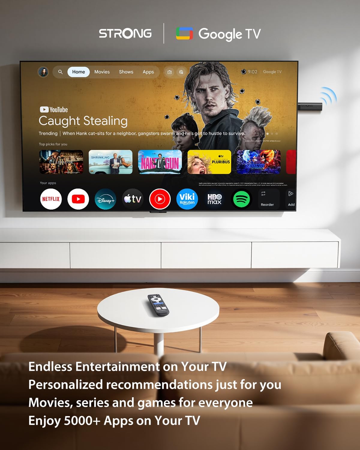 LEAP-NOVAUK Streaming TV Stick, 4K Ultra HD, Android 14, 32GB Memory, Dolby Vision & Audio, HDR10+, Wi-Fi 6, HDMI 2.1, Voice Control and Over 5000 Apps Black