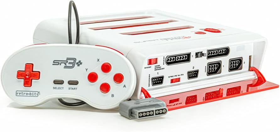 Retro-Bit Super Retro Trio HD Plus 720P 3 in 1 Console System (2019) for Original NES, SNES, and Sega Genesis Games - Red/White