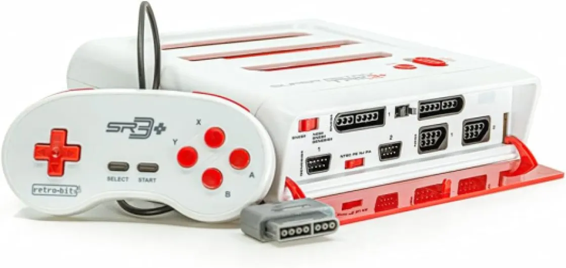 Retro-Bit Super Retro Trio HD Plus 720P 3 in 1 Console System (2019) for Original NES, SNES, and Sega Genesis Games - Red/White